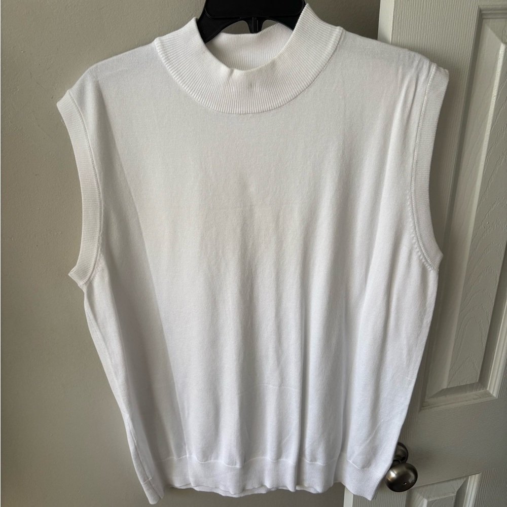 White Sleeveless Sweater Mock Neck Top